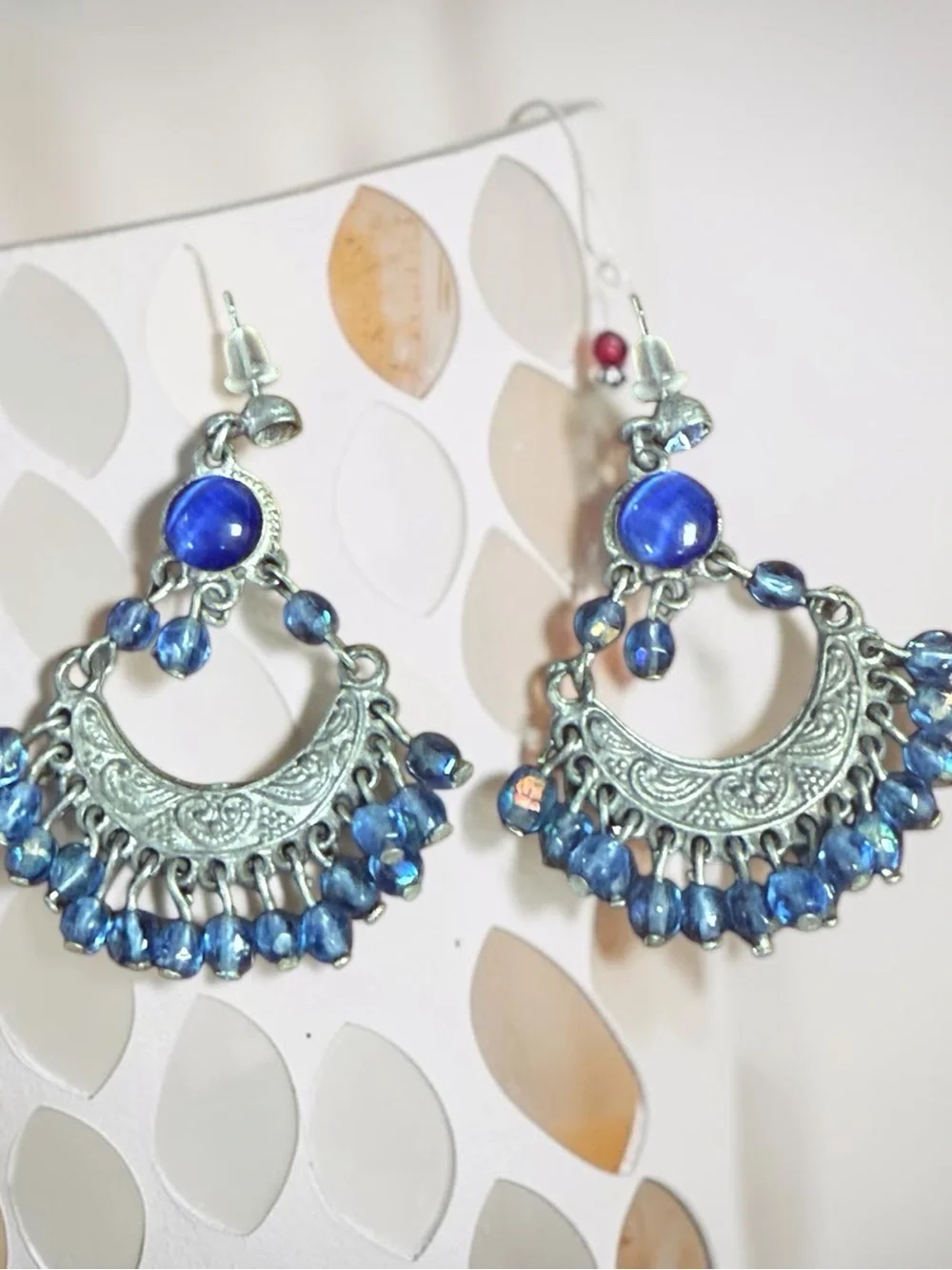 Blue Beaded Silver-Tone Dangle Earrings